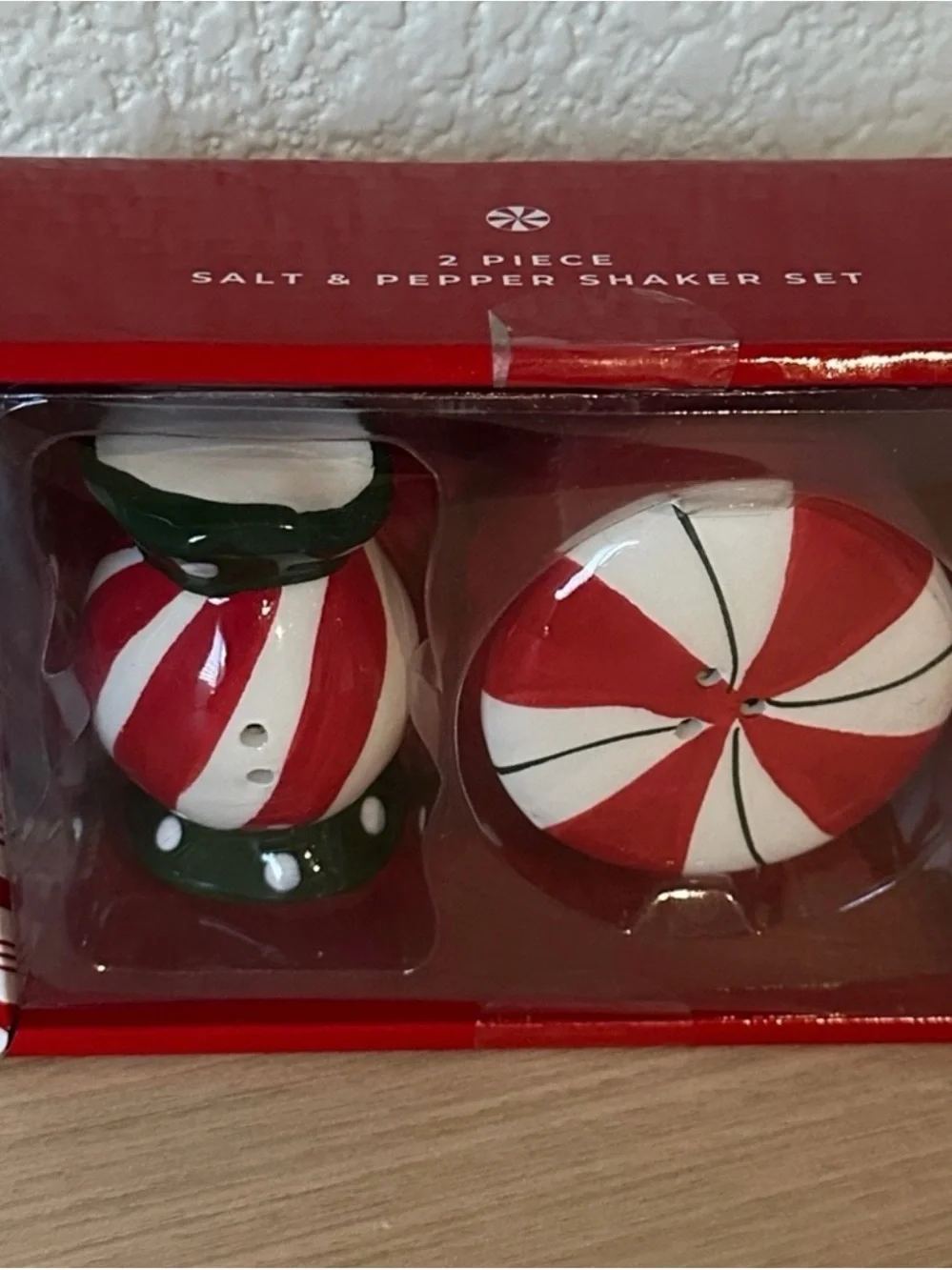 Holiday Peppermint Stripe Salt & Pepper Shakers - Red & White